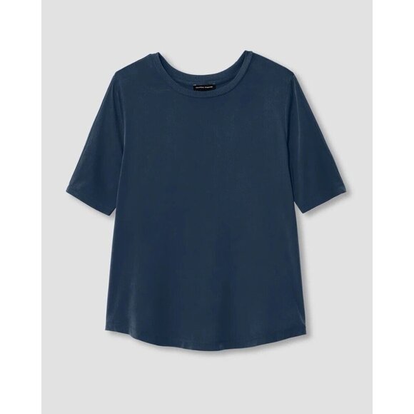 Universal Standard Womens Arvo Cupro Mix Tee Sz XS 10 12 Navy Blue Shirt Top - Picture 5 of 6